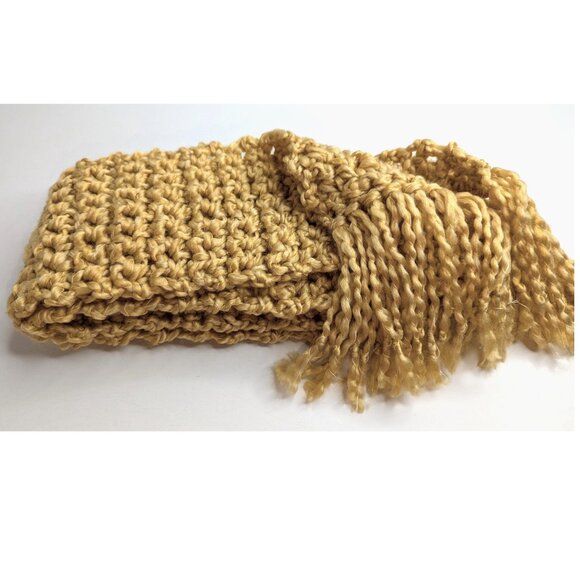 Holiday Gold Scarf 79x5 Long Chunky Handmade Crochet Hand Knit Warm Winter NWT - Picture 2 of 10
